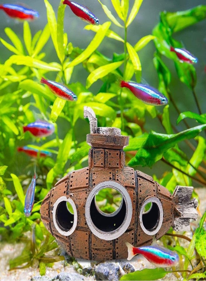 WinldMonmo Brown Retro Floating Submarine Ornament for Aquarium - Cute Resin Hovering Decor, Safe Interactive Tank Accessory for Betta, Cichlids, Goldfish, Shrimp, Hermit Crabs - Image 5